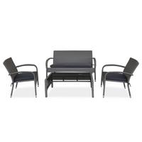GARTENSET Montero Sofa, 2 Sessel und Tisch mit gehärtetem Glas, Metall+Technorattan - Dunkelgrau/Grau, Metall - Beautysofa