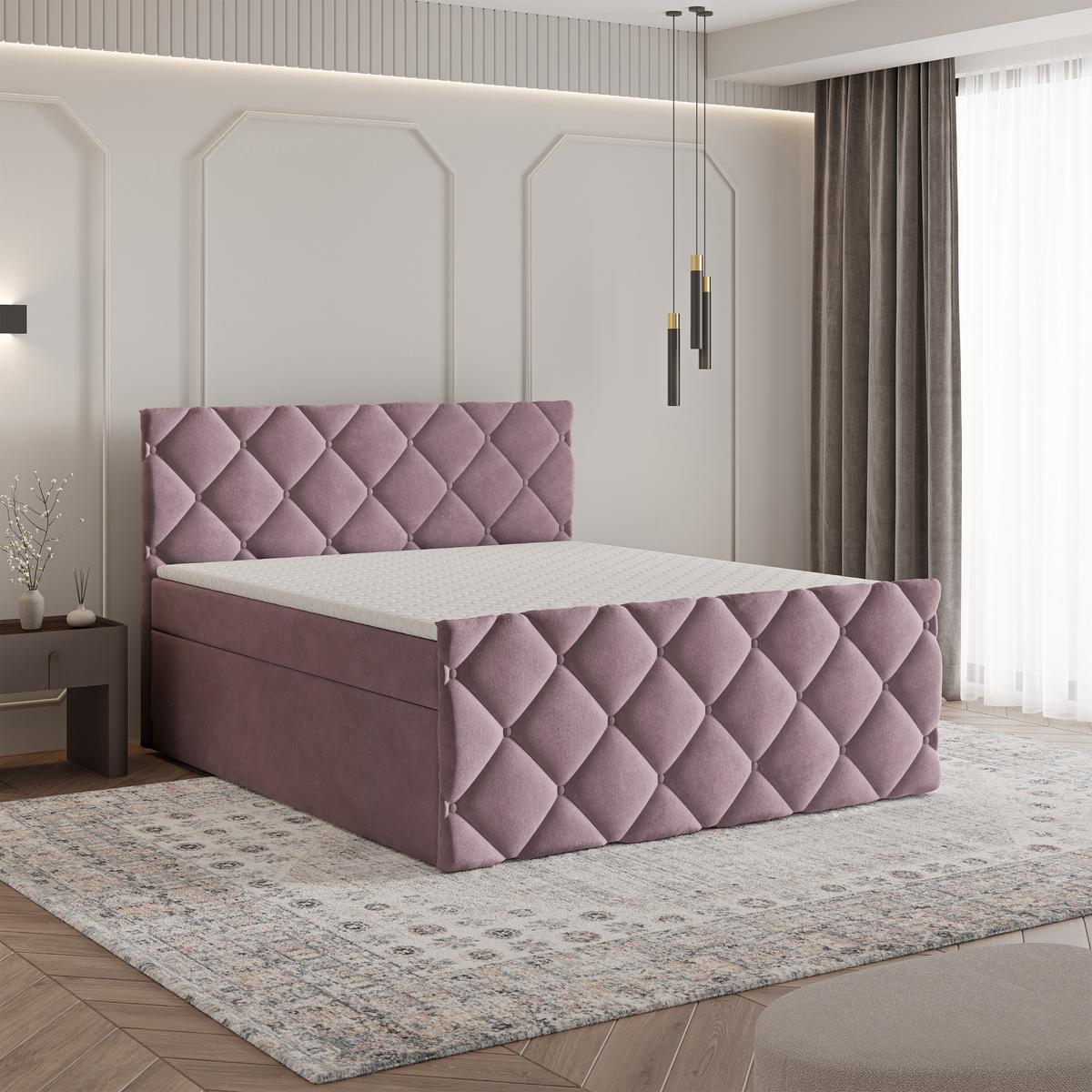 BOXBETT ROVARI 180x200 cm mit Matratze und Topper - Rosa - Rosa, Holz (180/200cm) - MASSENO