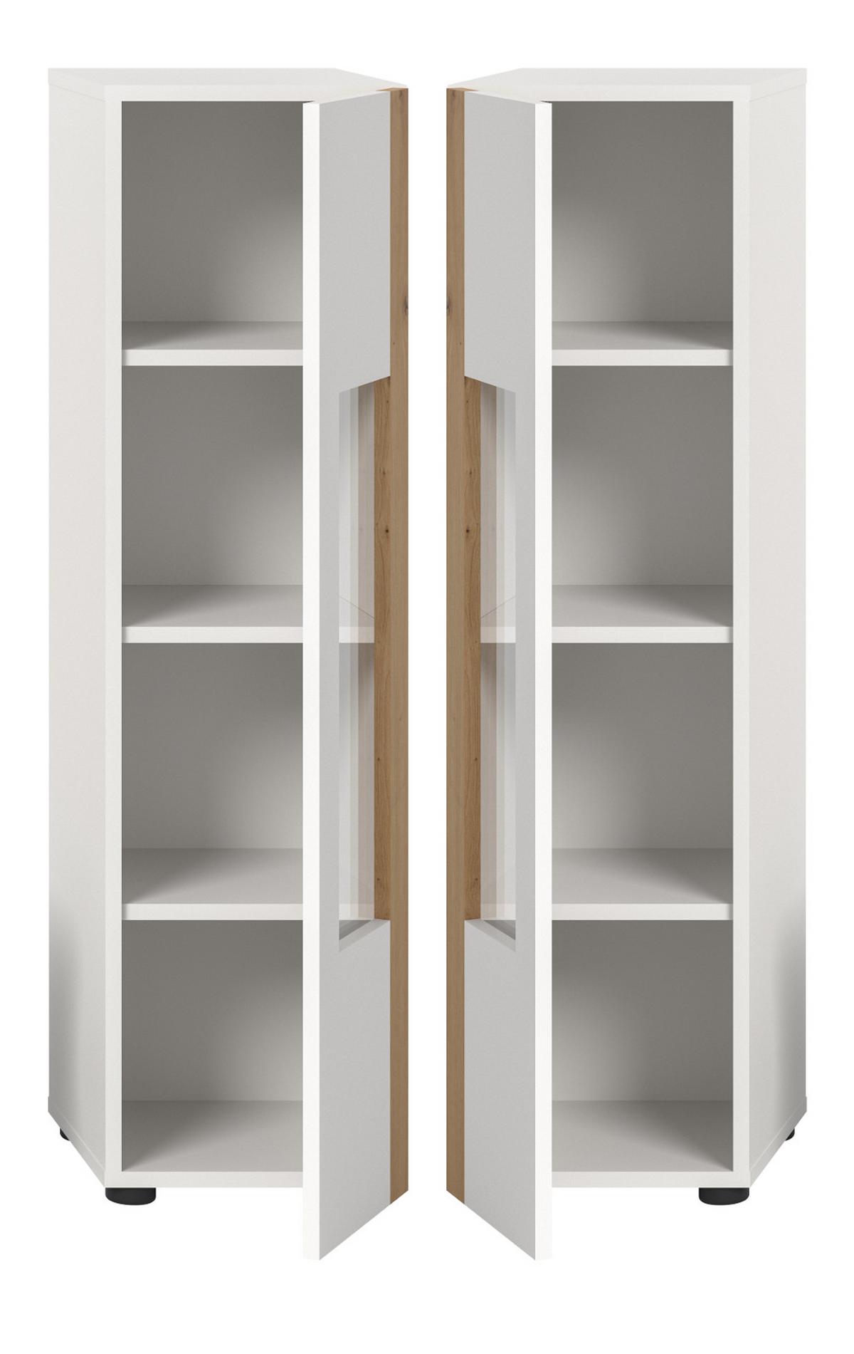 VITRINE weiß und Eiche 30 x 110 cm, Vitrinenschrank stehend/hängend - Schwarz/Weiß, Glas/Holzwerkstoff (30/112/33cm) - Inn.Furn