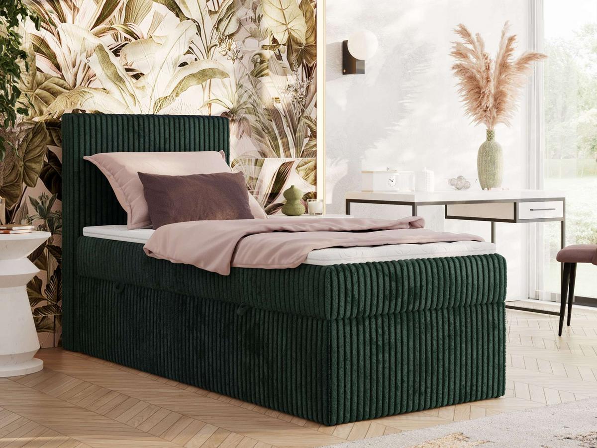 BOXBETT TILIANO 90/200 - Dunkelgrün Cord - H3 - Visco Topper - Links - Dunkelgrün, Textil (90/200cm) - MKS