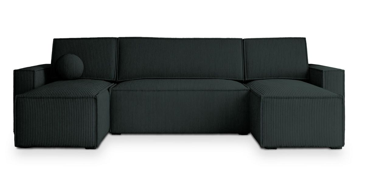 WOHNLANDSCHAFT PESANO P Schwarz Kordstoff mit Schlaffunktion - Schwarz/Grau, Holz/Kunststoff (306/85/140cm) - MASSENO