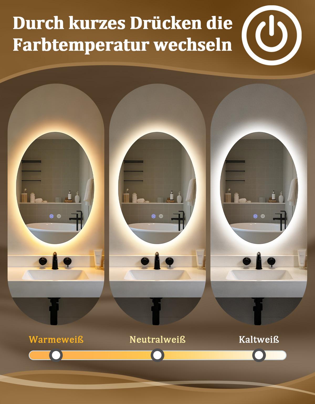 BADSPIEGEL mit Beleuchtung Karvel 3/60/80 cm - Weiß, Glas (60/80/3cm) - ZMH