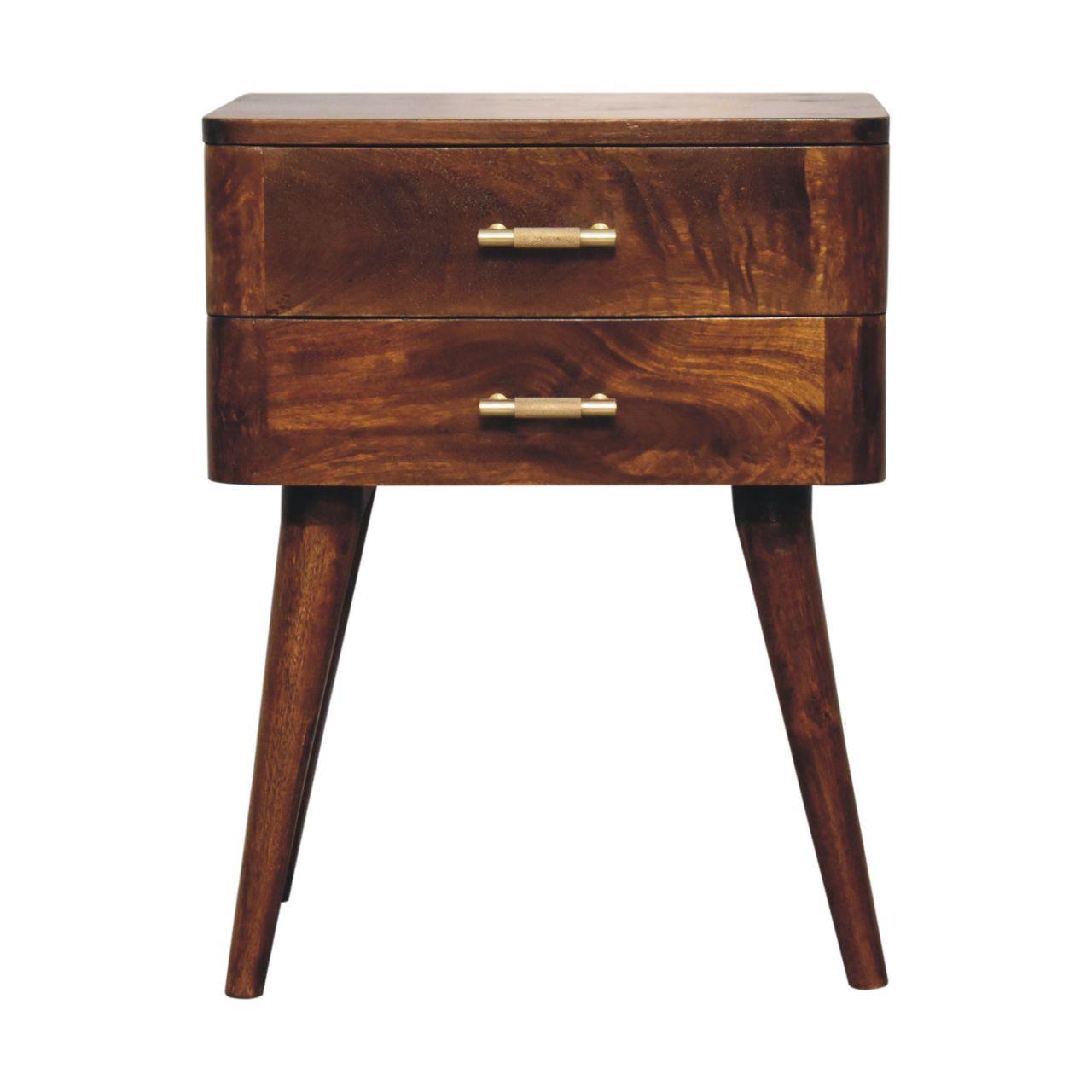 NACHTTISCH T-Bar, 2 Schubladen, Nordischer Stil, braun - Messingfarben/Braun, Mangoholz/Holz (45/58/35cm) - Artisan Furniture