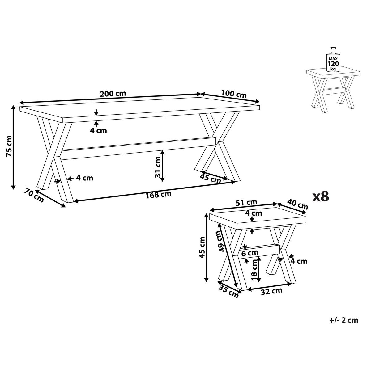 GARTENMÖBEL SET 8-Sitzer Faserzement weiß 9-teilig Olbia - Hellbraun/Weiß, Stein - Beliani