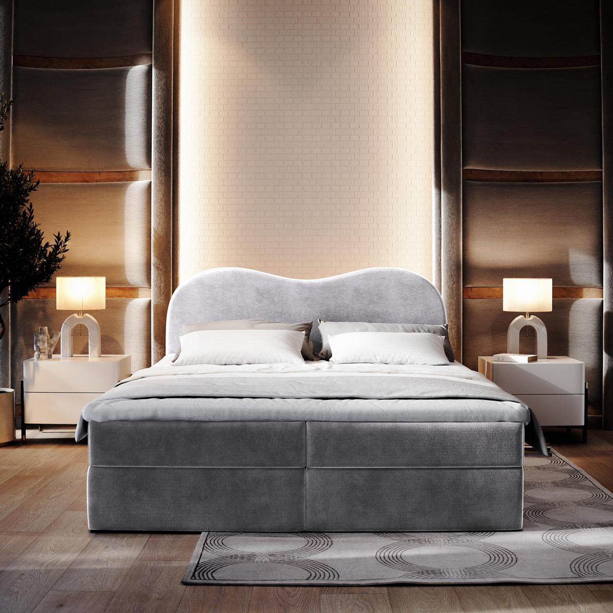 BOXBETT FLUVIA M 160x200 cm mit Matratze und Topper - Hellgrau - Hellgrau, Holz (160/200cm) - MASSENO