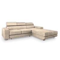 ECKSOFA NOTO R-S Creme Velours-Stoff mit Schlaffunktion - Silberfarben/Creme, Holz/Textil (267/190cm) - MASSENO