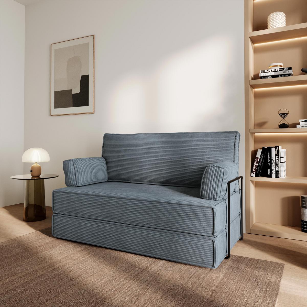 BETTSOFA LADIA aus Schaumstoff Kordstoff Grau Schlaffunktion - Grau, Textil (140/86/60cm) - MASSENO