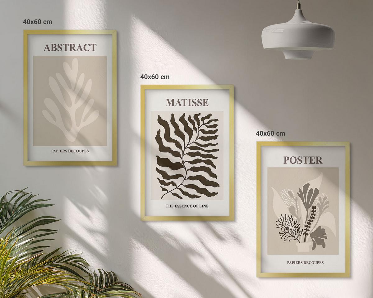BILDER SET 3er Set - 40x60 cm Goldrahmen - Beige-braune Pflanzenmuster - Goldfarben, Kunststoff (40/60cm) - TULUP