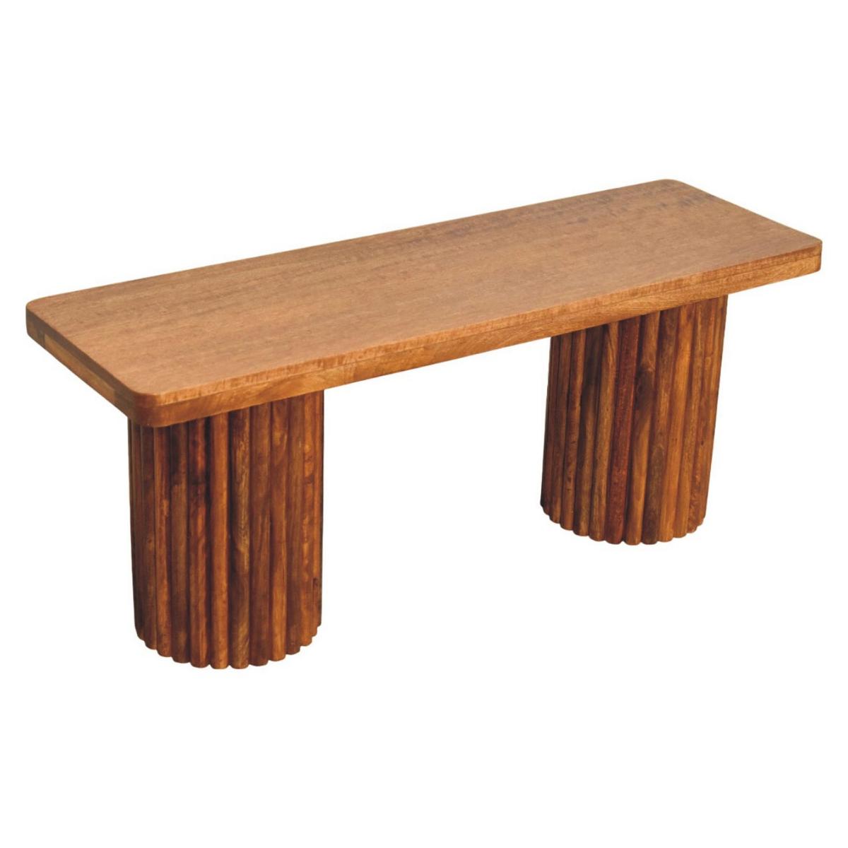 SITZBANK mit Amber-Eichen-Finish, 2 zylindrische kannelierte Basen, warmbraun - Braun, Holz (110/45/35cm) - Artisan Furniture