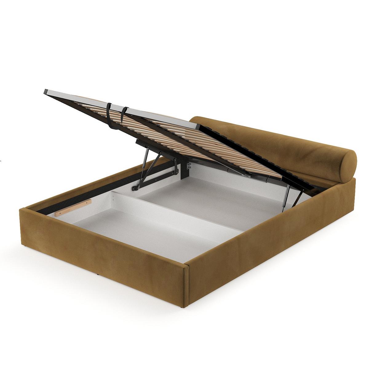 POLSTERBETT Solvo mit Stauraum 140/200 cm Honiggelb im Kronos Stoff - Schwarz/Naturfarben, Holz/Holzwerkstoff (140/200cm) - AltaBeds
