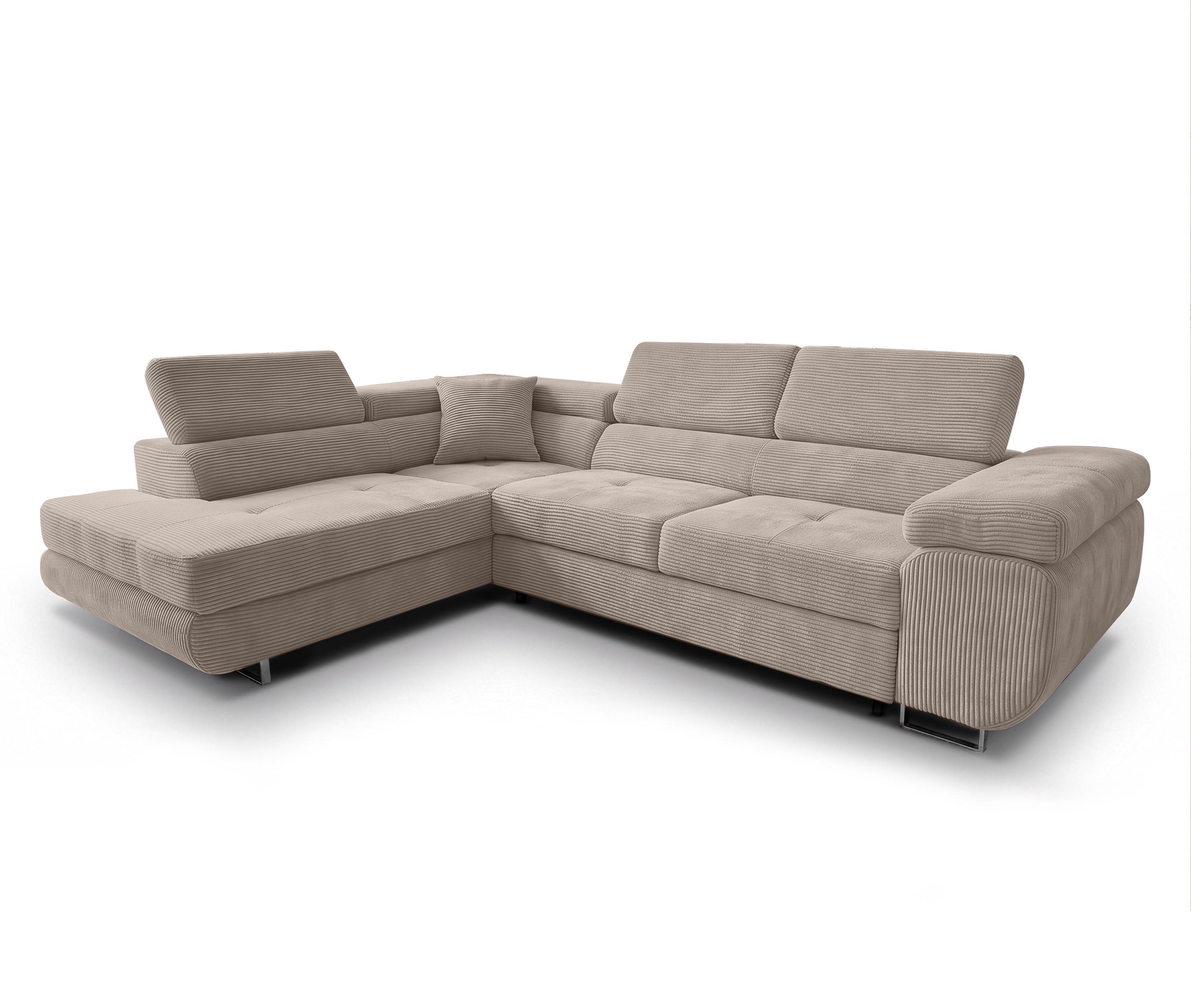 ECKSOFA L Form Konak Beige 276/201/90 cm Links mit Schlaffunktion - Beige/Silberfarben, Textil/Metall (203/276cm) - AX Living