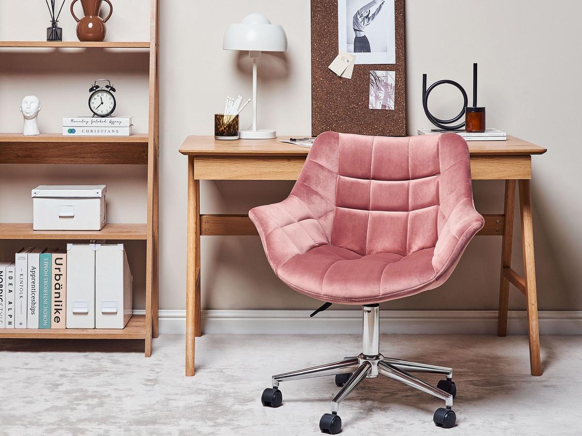 BÜROSTUHL Samtstoff Rosa Labelle - Pink, Textil/Metall (62/83/62cm) - Beliani