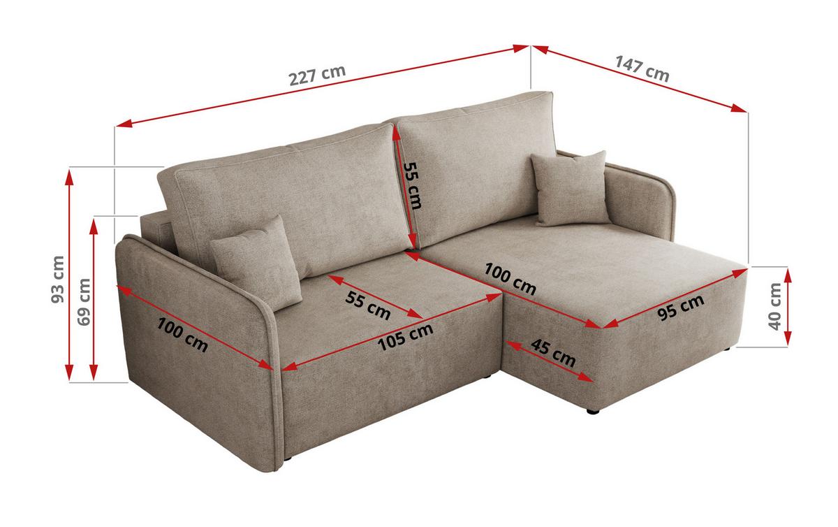 ECKSCHLAFSOFA MESTO L Beige Struktur - rechts - Beige/Schwarz, Kunststoff/Textil (147/227cm) - MKS