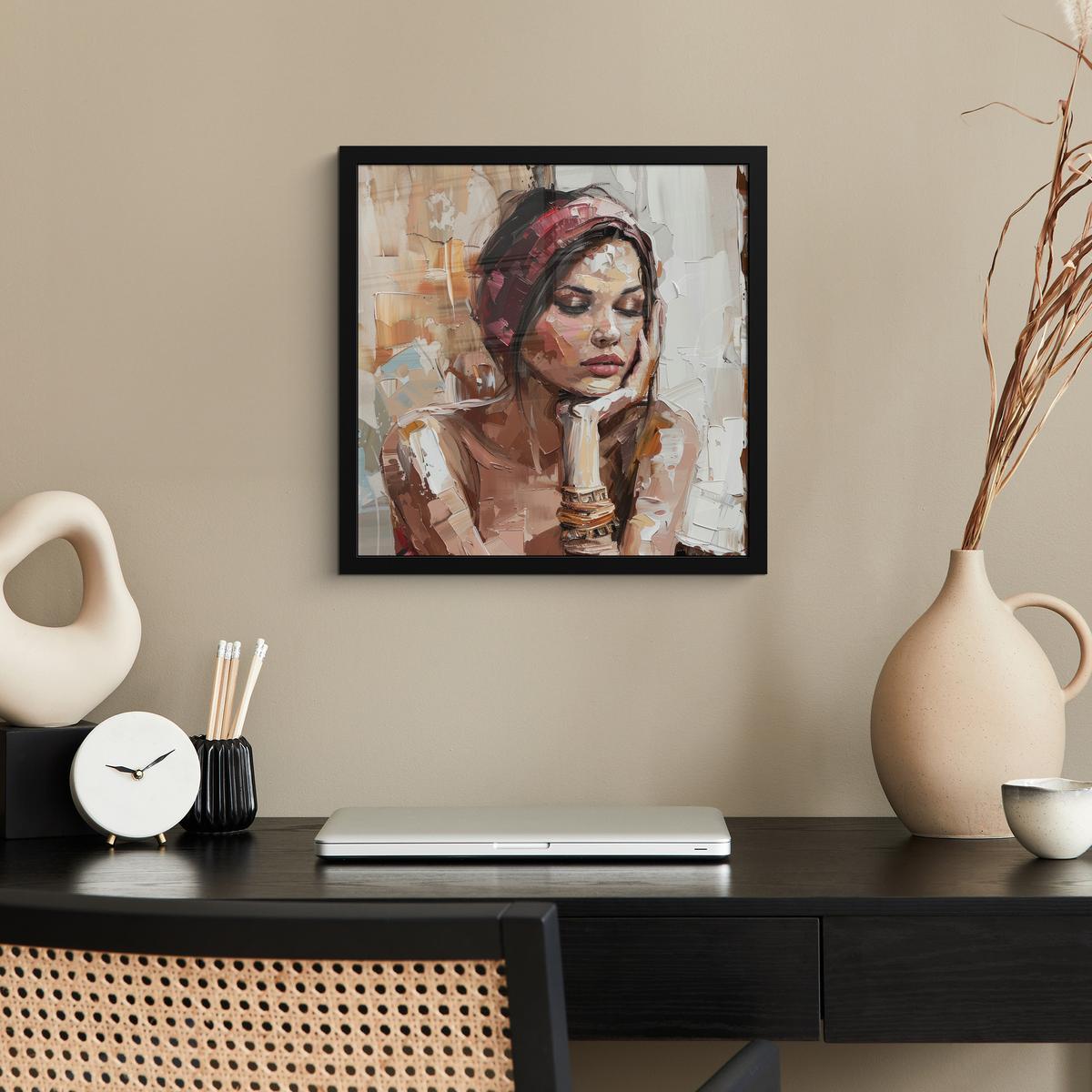 POSTER MIT RAHMENGERAHMTES BILD Frau - Lackierung - Porträt - Modern 40x40 cm - Altrosa, Papier (40/40cm) - MuchoWow