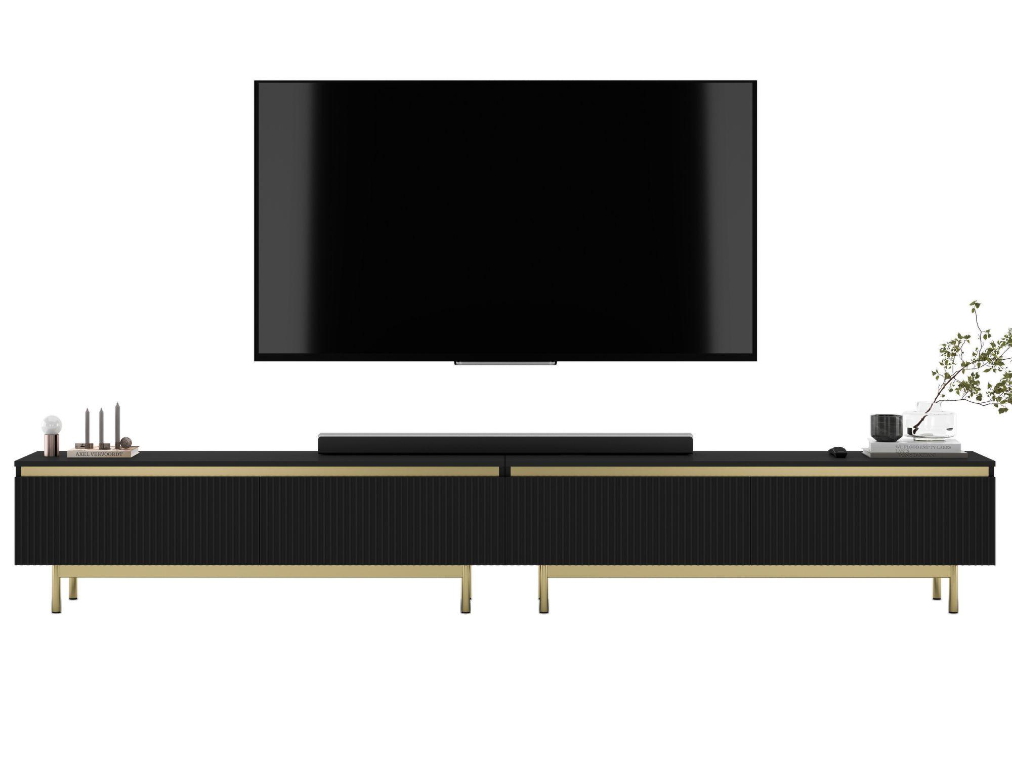 TV-LOWBOARD 2er-Set Selene Schwarz matt 280 cm mit Metallrahmen - Goldfarben/Schwarz, Holzwerkstoff/Metall (280/44/35cm) - Meble Lindner