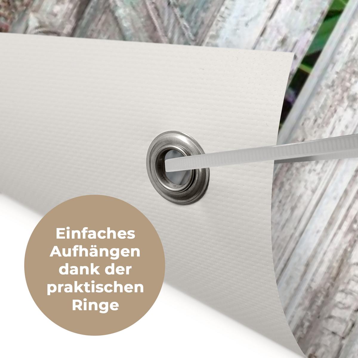 GARTENPOSTER Durchblick - Hortensie - Blumen Gartendekoration 120x160 cm - Hellgrau, Kunststoff (120/160/0.2cm) - OnlyWow