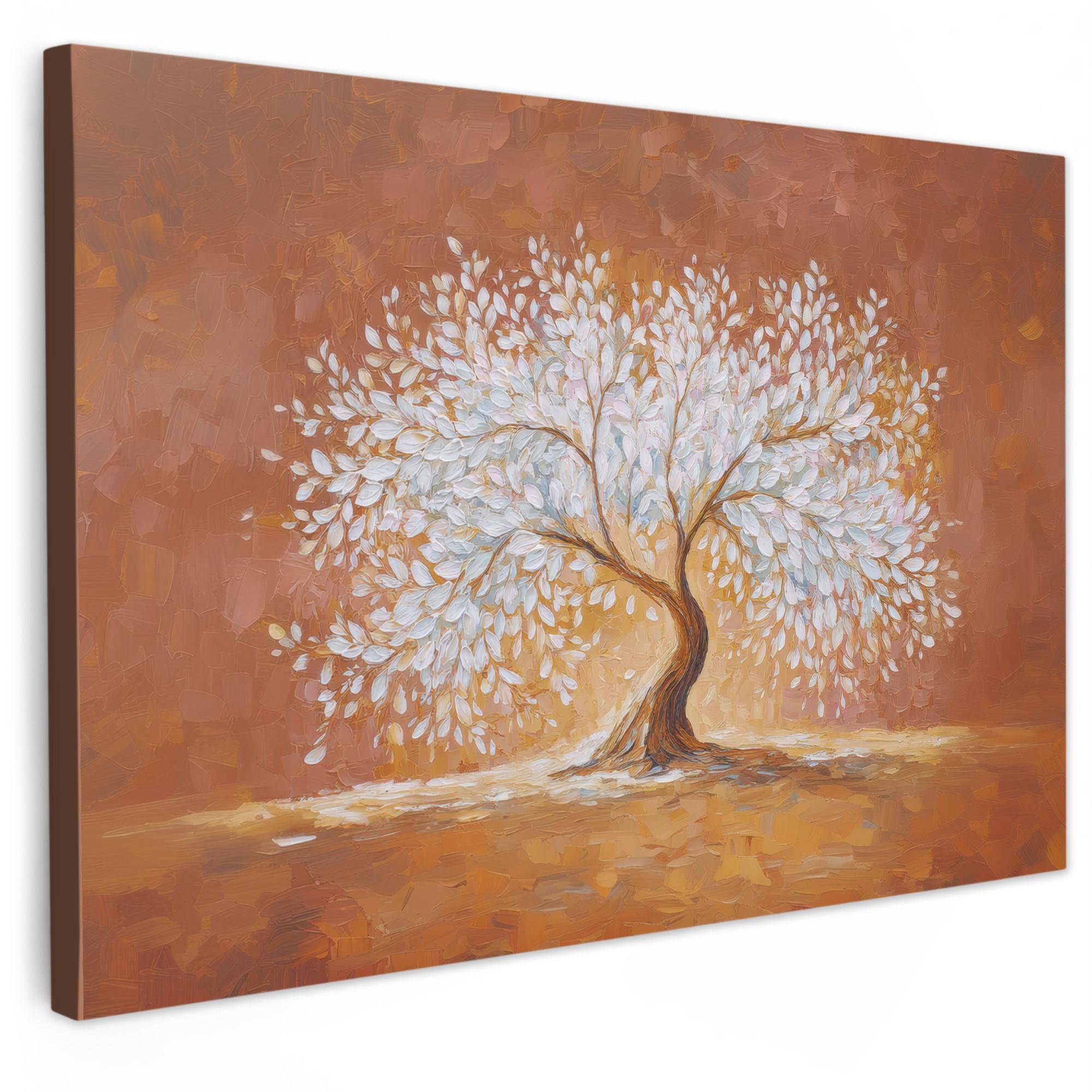 LEINWANDBILD Abstrakt - Baum - Weiß - Blätter Deko Schlafzimmer 30x20 cm - Braun, Textil (30/20cm) - MuchoWow