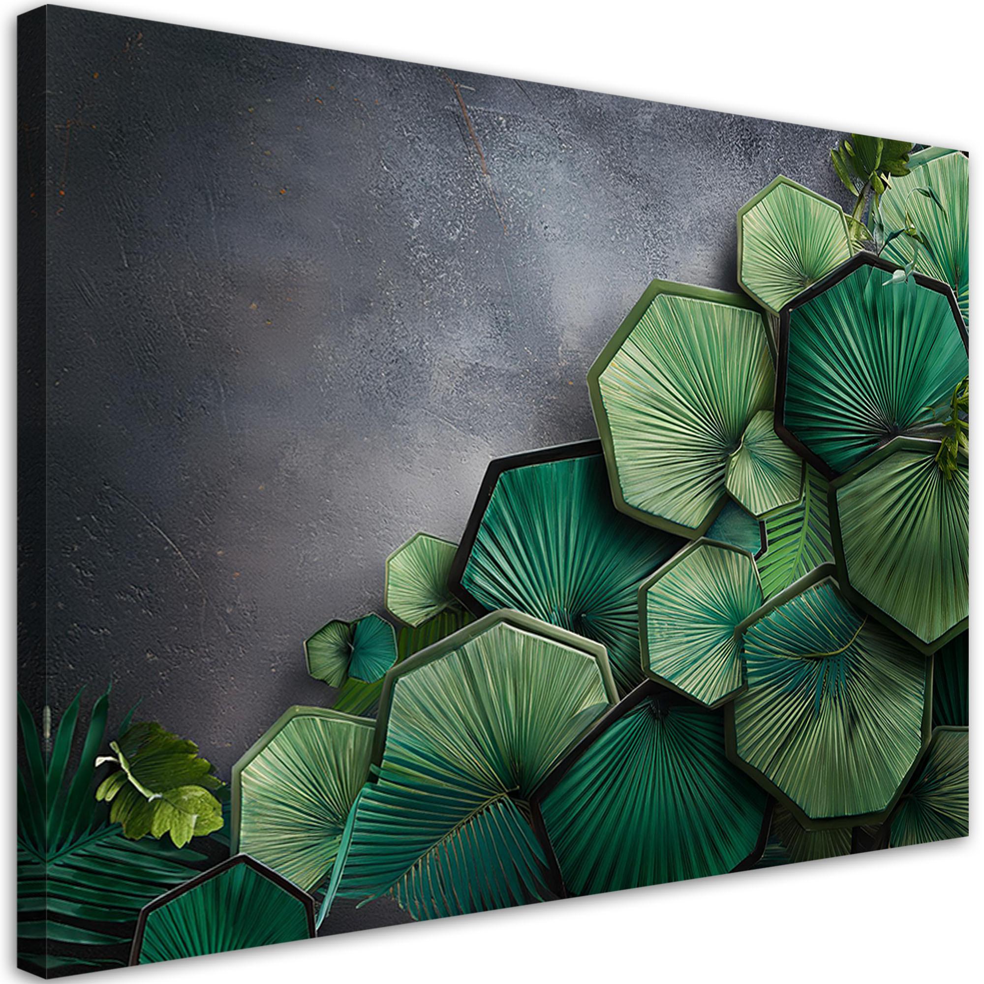 LEINWANDBILD Sechseck verlässt Beton 90x60cm - Grün, Textil (90/60cm) - Feeby