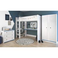 KINDERZIMMER Set Hochbett Schreibtisch Kommode Kleiderschrank - Blau/Weiß, Holz/Holzwerkstoff (206/182/108cm) - Parisot Meuble
