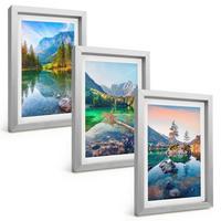 BILDER SET 3er Set - 20x30 cm Silberner Rahmen - Naturlandschaft der Bergseen - Silberfarben, Kunststoff (20/30cm) - TULUP