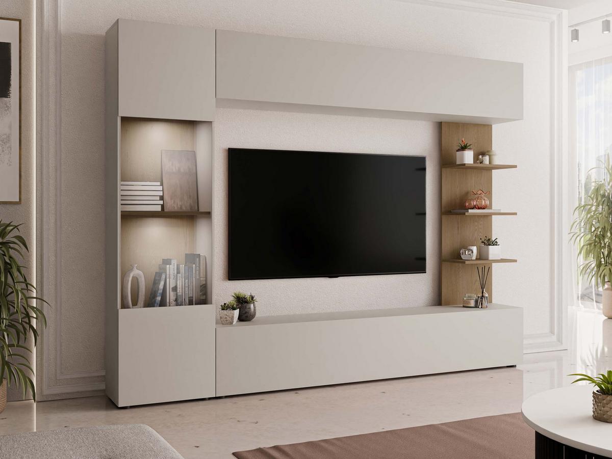 WOHNWAND Lazando, mit weißer LED Beleuchtung - Kaschmir, Holzwerkstoff (250/187/30cm) - MIRJAN24