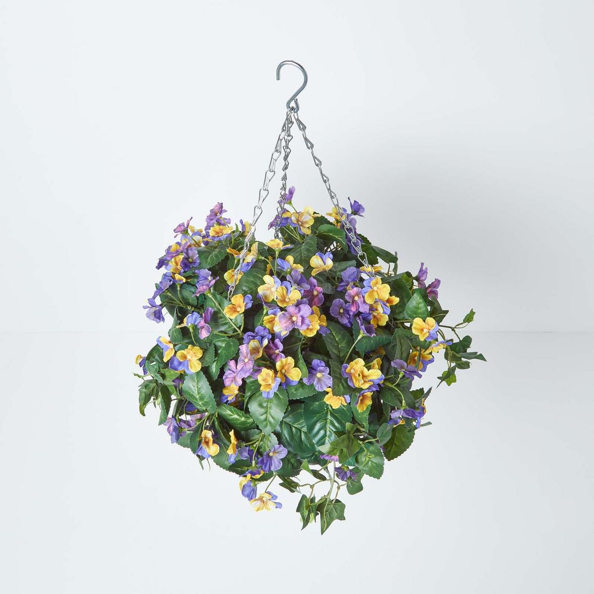 KUNSTBLUMEN Stiefmütterchen in Blumenampel, 60 cm - Lila, Kunststoff (60cm) - Homescapes
