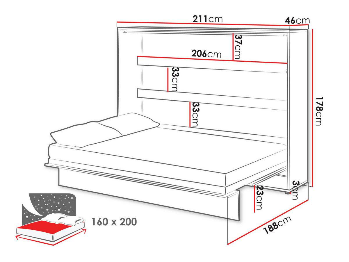 SCHRANKBETT Bed-Concept BC-14 160x200 mit weißer LED Beleuchtung - Kaschmir/Grau, Holz/Holzwerkstoff (160/200cm) - MIRJAN24