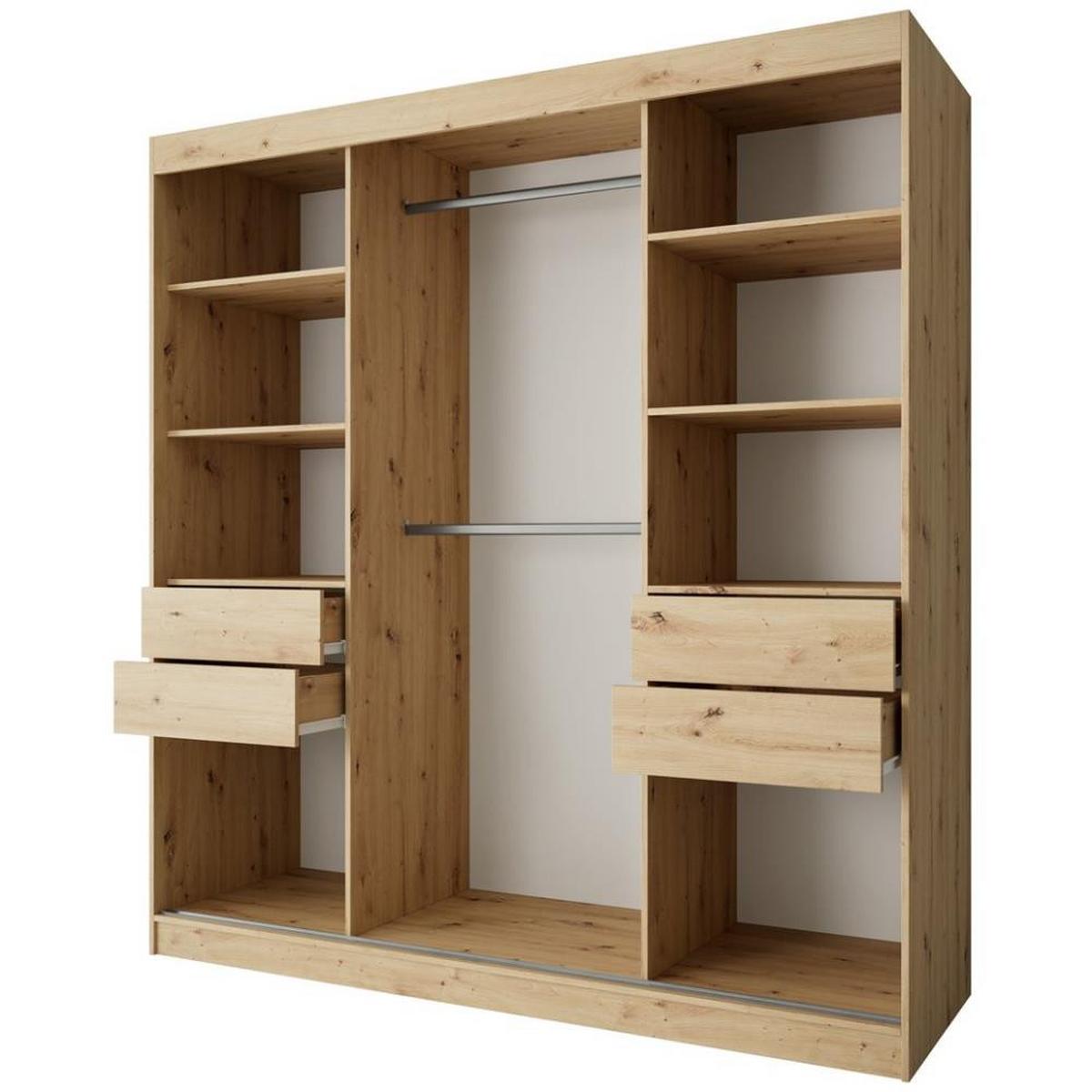 SCHWEBETÜRENSCHRANK Gaja II 200/216/61 eiche Artisan mit Spiegel und Schubladen - Eiche Artisan, Holzwerkstoff (200/216/61cm) - Beautysofa