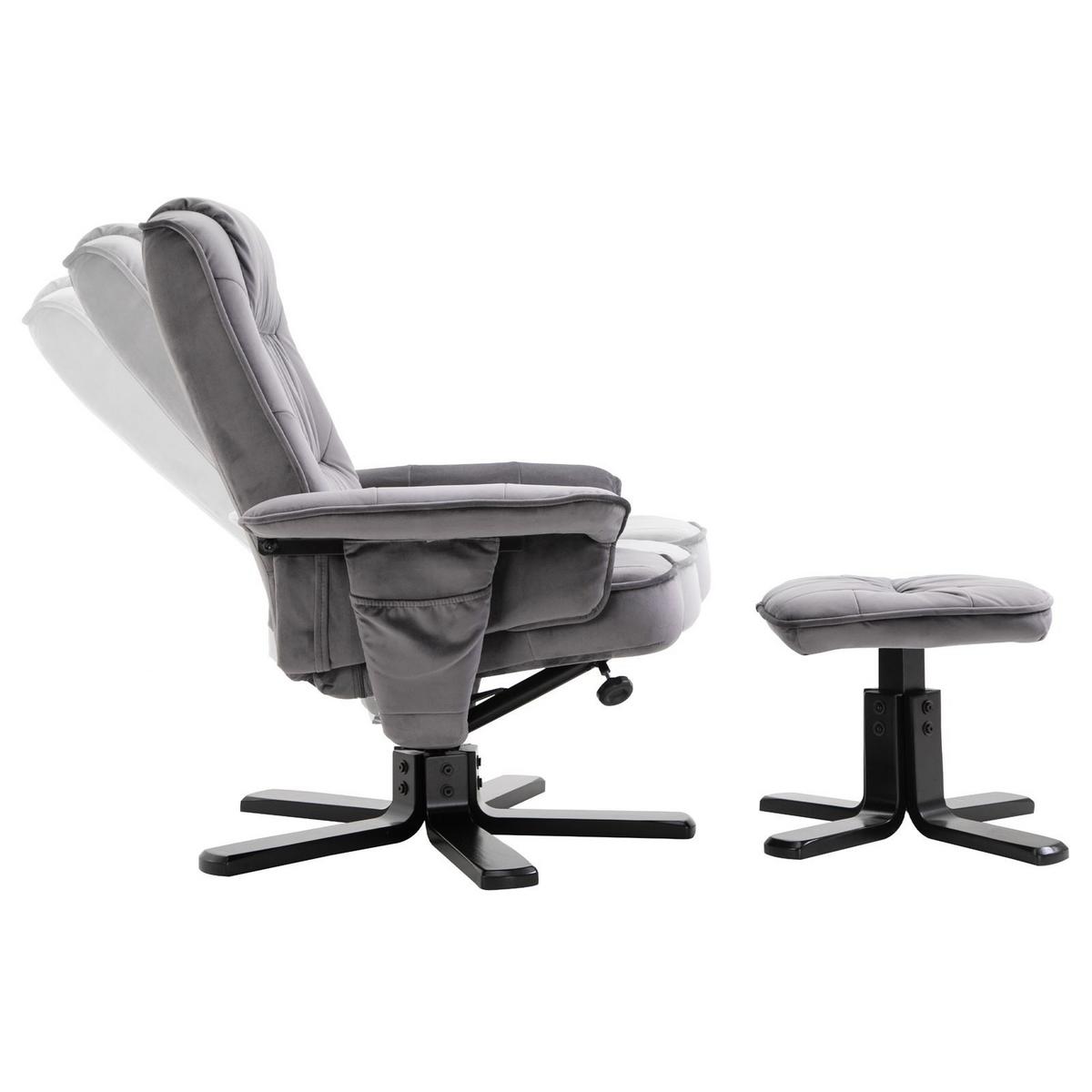 RELAXSESSEL SAMTSTOFF, SET MIT HOCKER CHARLES grau - Grau, Textil (76/87/61cm) - IDIMEX