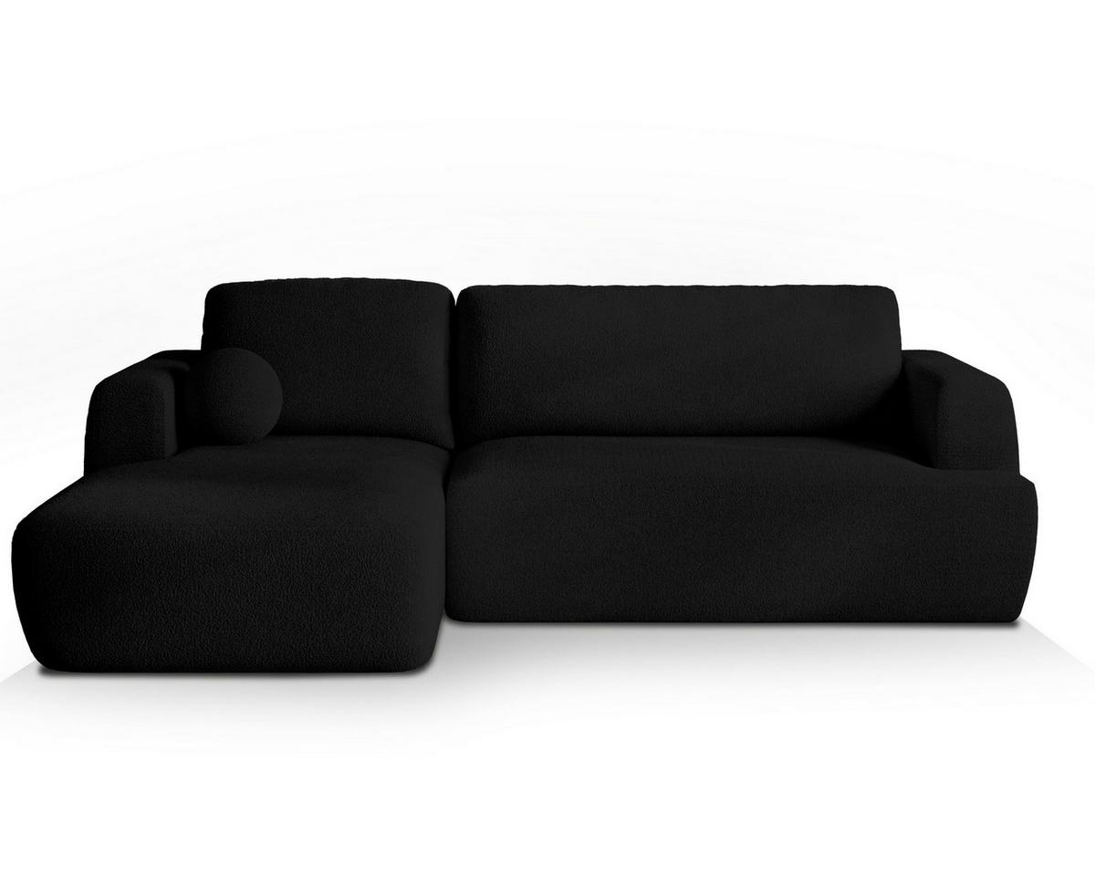 ECKSOFA SENTI N L-S Schwarz Boucle-Stoff mit Schlaffunktion - Schwarz, Holz/Kunststoff (246/148cm) - MASSENO