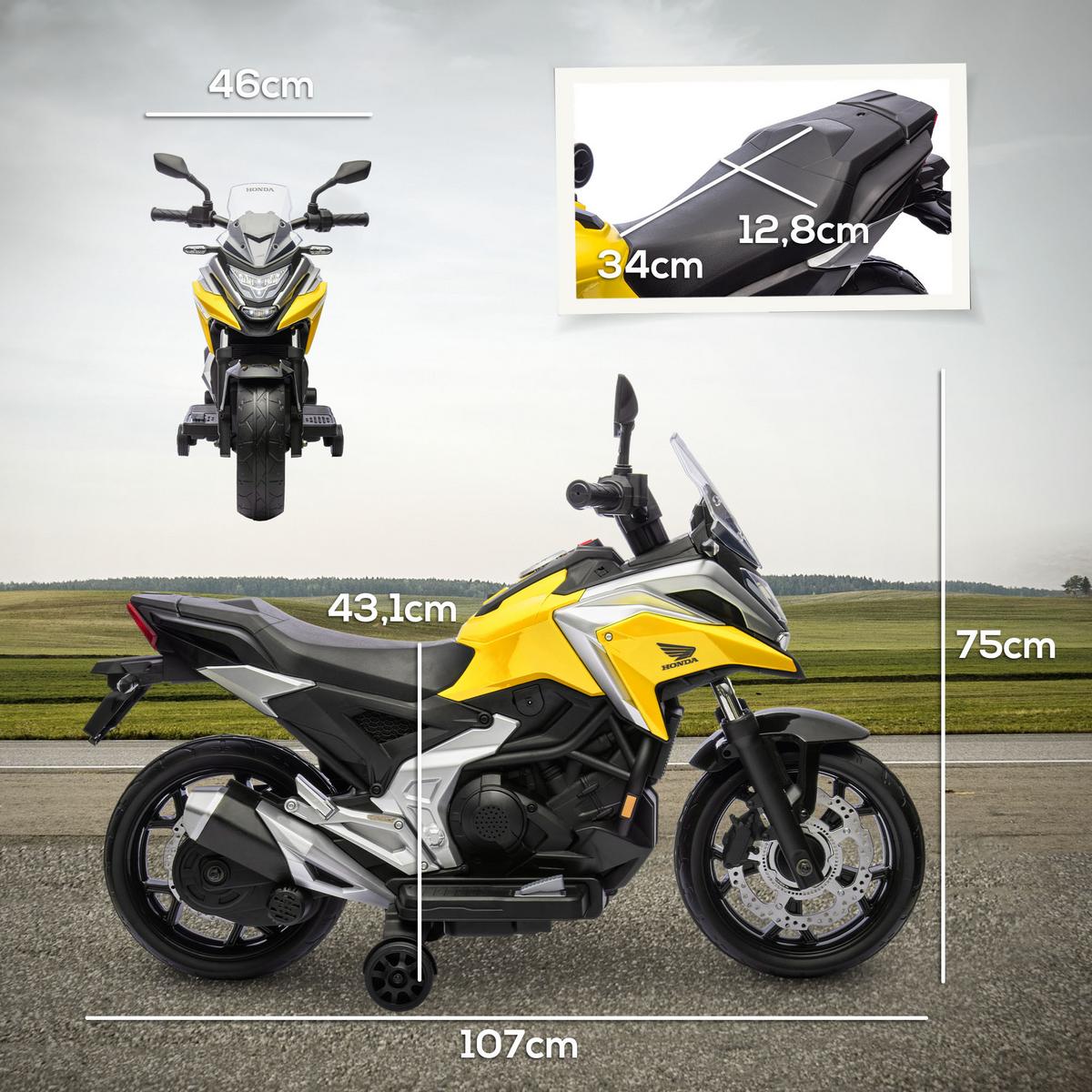 KINDER-ELEKTROMOTORRAD 12V Kindermotorrad mit MP3, USB, LED-Scheinwerfer in Gelb - Gelb, Metall (107/46/75cm) - AIYAPLAY