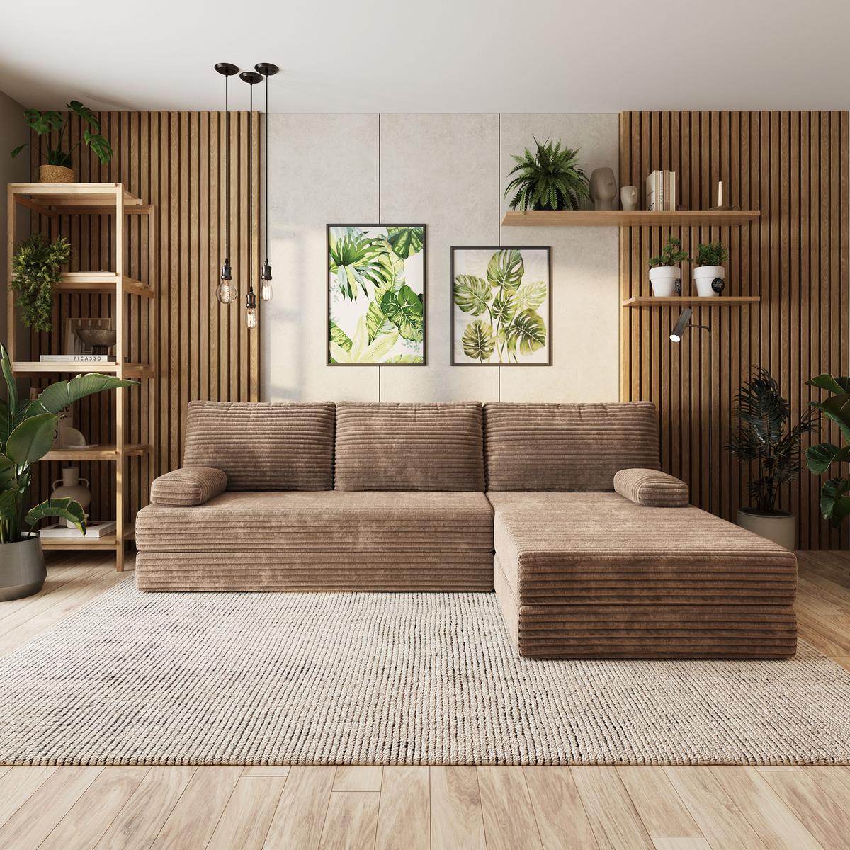 ECKSOFA ANKO modulares Boneless Sofa mit Schlaffunktion Beige Kordstoff - Beige, Textil (270/160cm) - MASSENO
