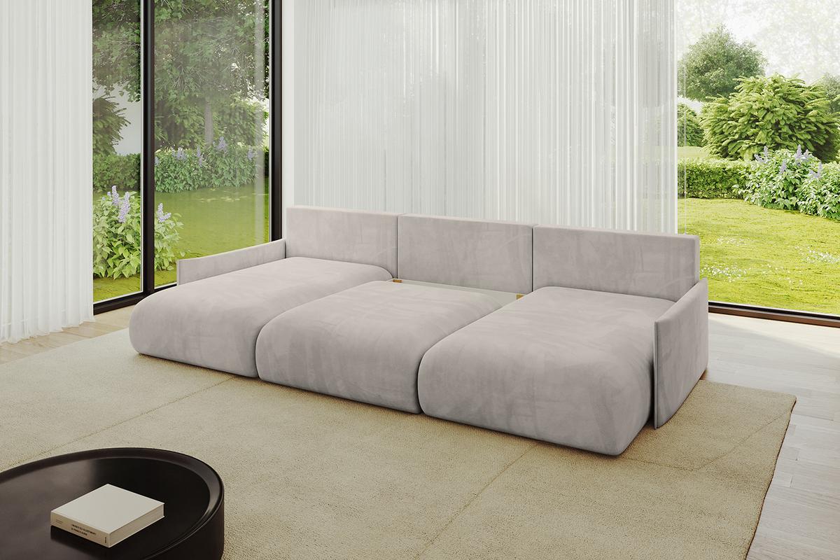 WOHNLANDSCHAFT mit Schlaffunktion und Bettkasten ONESK-U-v1 317x177x72 Hellbraun Velours - Hellbraun, Holzwerkstoff/Kunststoff (317/72/177cm) - ALTDECOR