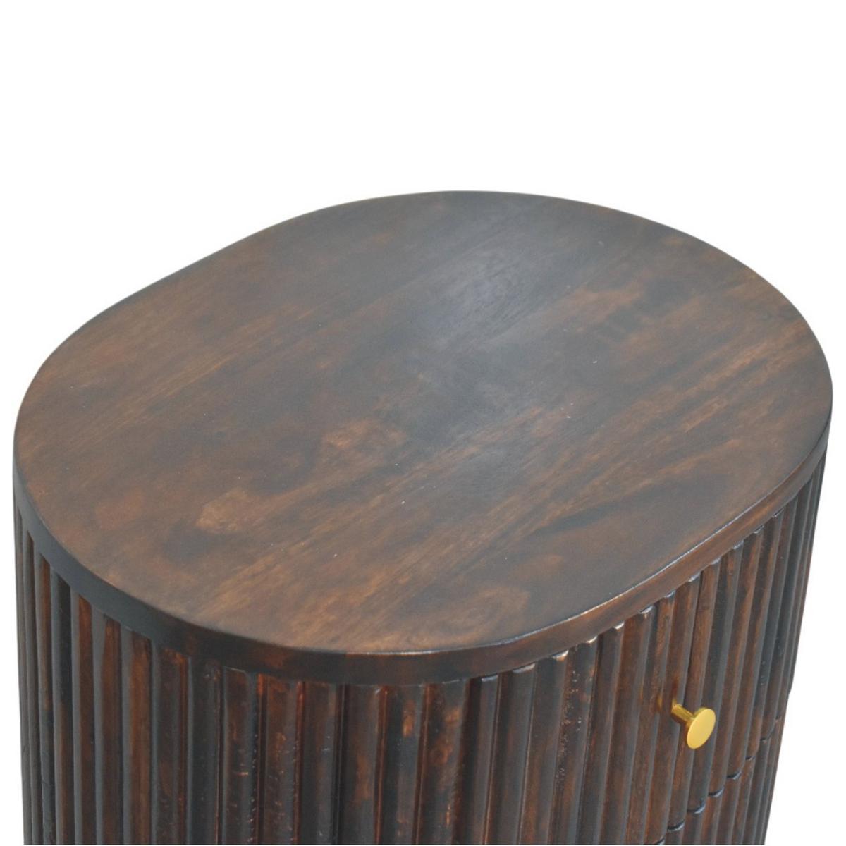 NACHTKASTEN Geschwungen Geriffelt, 3 Schubladen, Dunkelbraun - Dunkelbraun/Messingfarben, Holz/Metall (45/57/35cm) - Artisan Furniture