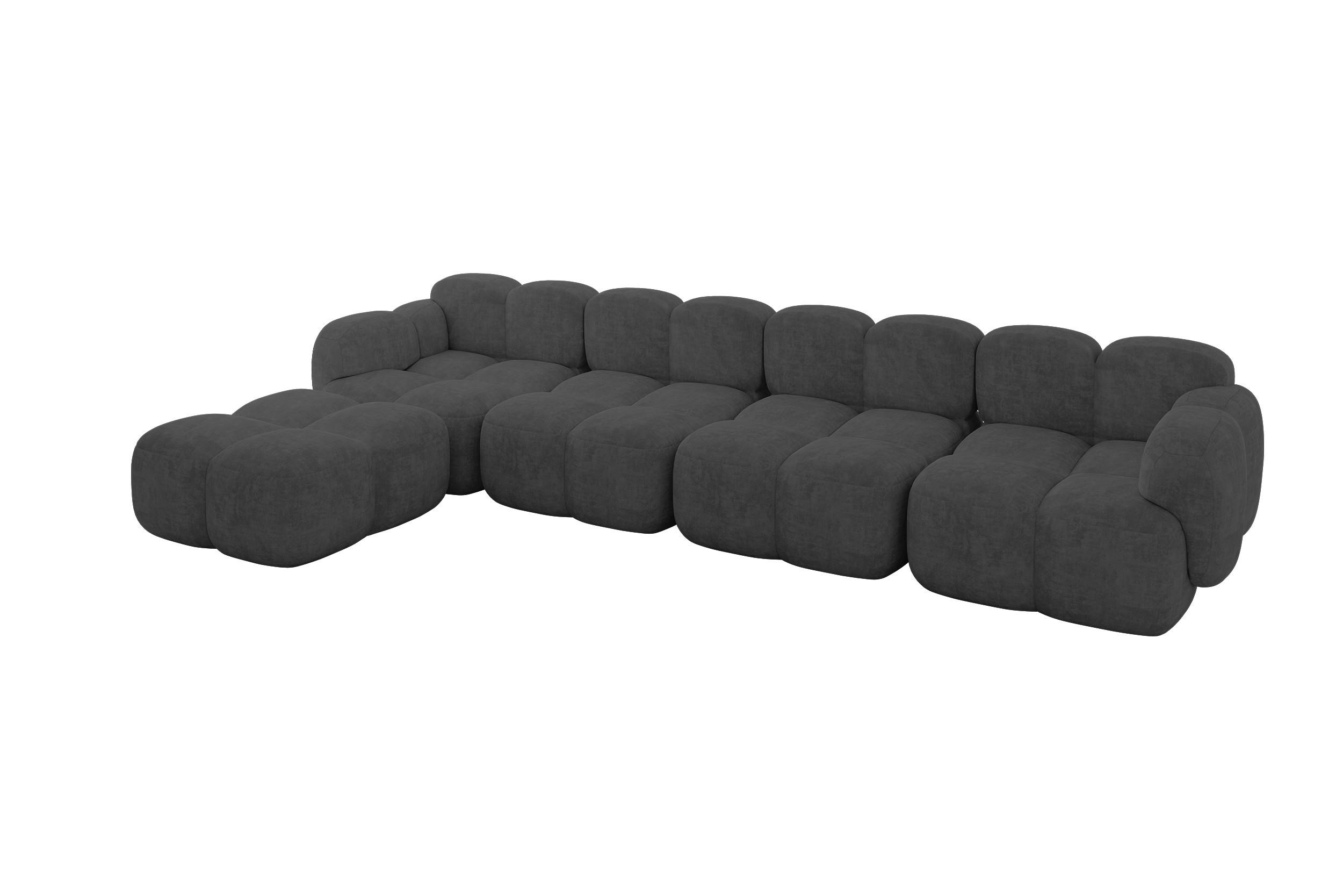ECKSOFA modulares Sofa Links Miko-L3 390x205x75 Dunkelgrau Velours - Dunkelgrau/Schwarz, Holzwerkstoff/Kunststoff (390/205cm) - ALTDECOR