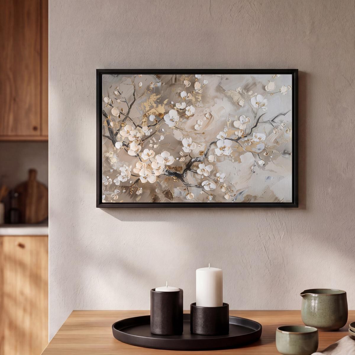 LEINWAND Bilder mit Rahmen - Blumen - Weiß - Gold - Beige - Luxus - 30x20 - Greige, Textil (30/20cm) - MuchoWow