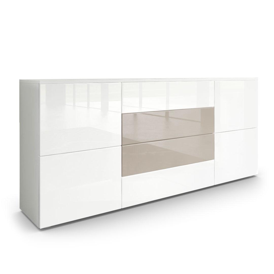 SIDEBOARD Rova Weiß Hochglanz / Sandgrau Hochglanz - Weiß Hochglanz/Beige, Holzwerkstoff (166/72/35cm) - Vladon