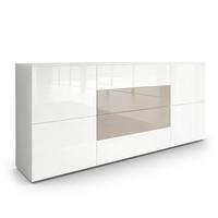 SIDEBOARD Rova Weiß Hochglanz / Sandgrau Hochglanz - Weiß Hochglanz/Beige, Holzwerkstoff (166/72/35cm) - Vladon