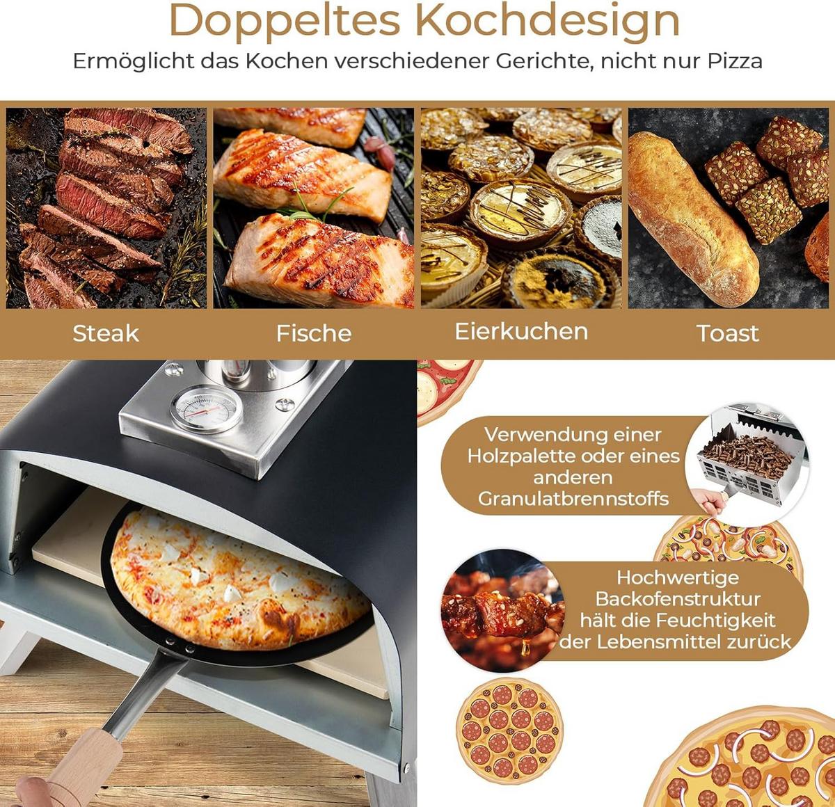 PIZZAOFEN Silber - Multicolor, Metall (81/85/42cm) - COSTWAY
