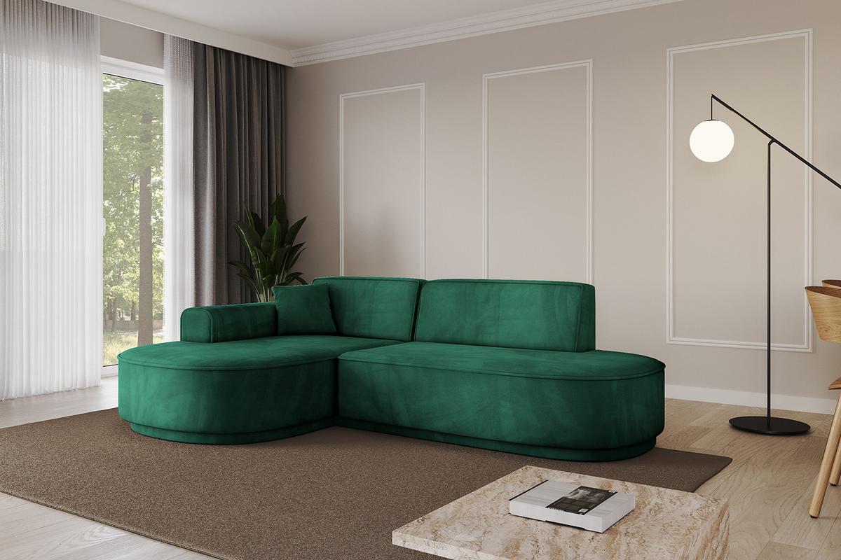 ECKSOFA Ottomane Links MARI-L1-v3 - 243x171x83 cm Grün Velours - Schwarz/Grün, Holzwerkstoff/Kunststoff (243/171cm) - ALTDECOR