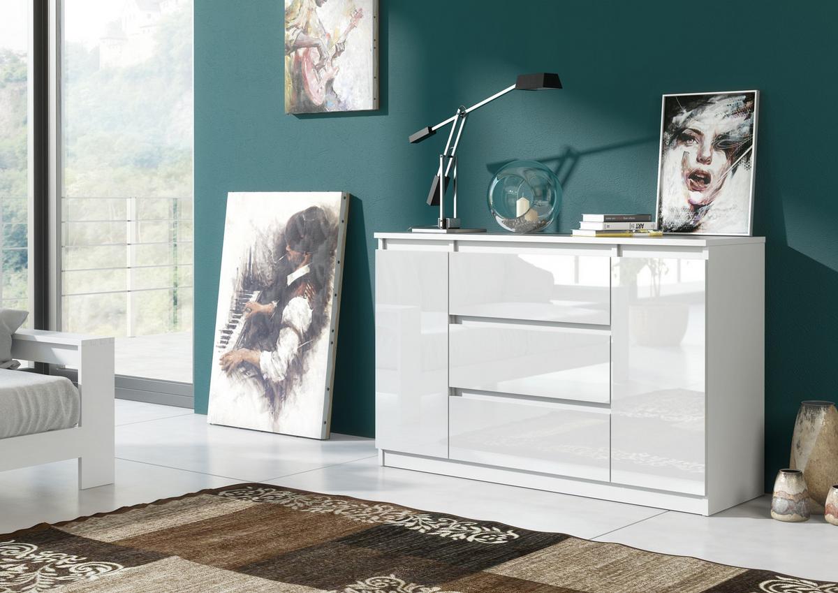 KOMMODE Weiß, Hochglanz 120/79/39 - Weiß Hochglanz/Weiß, Holzwerkstoff (120/79/39cm) - RAUMHIRSCH FURNITURE