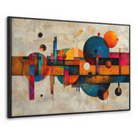 LEINWAND Bilder mit Rahmen - Vintage - Moderne Kunst - Orange - Geometrische Formen - 90x60 - Multicolor, Textil (90/60cm) - MuchoWow