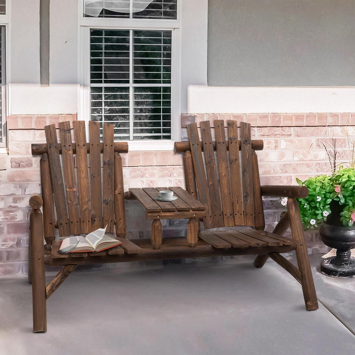 GARTENBANK mit Tisch, 157 x 88 x 103 cm, Massivholz, Braun - Braun, Holz (88/103/157cm) - Outsunny
