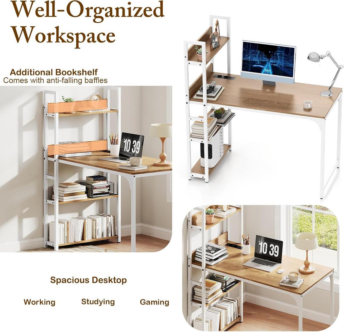 COMPUTERTISCH Natur - Naturfarben, Holzwerkstoff (65/120/130cm) - COSTWAY
