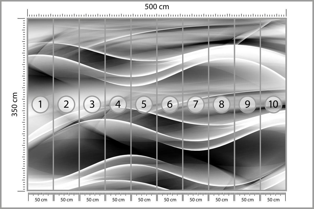 FOTOTAPETE für Badezimmer Abstrakte Monochrom Wellen Modern 500x350 - Schwarz/Weiß, Papier (500/350cm) - Muralo