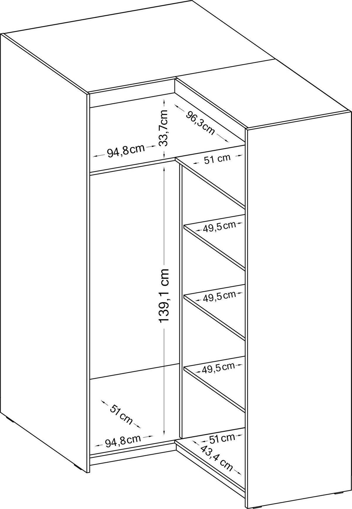 ECKSCHRANK Storicos Geölte Eiche 97,8/190,5/97,8 cm – Modern, ideal für Ecken - Eichefarben, Holzwerkstoff/Kunststoff (97.8/190.5/97.8cm) - AX Living