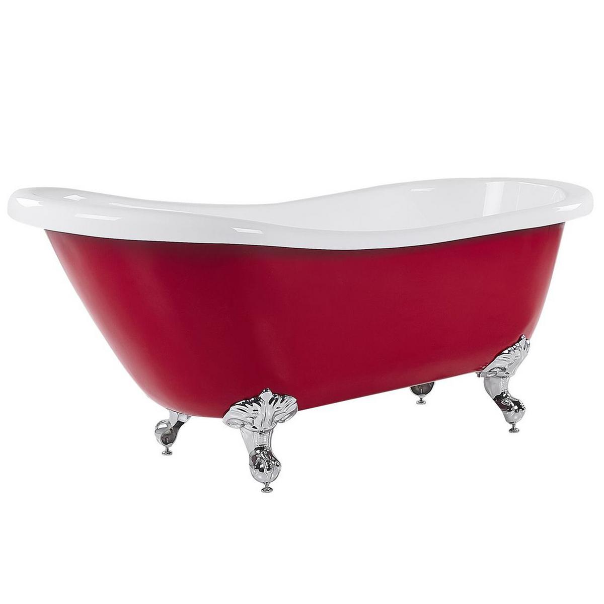 BADEWANNE FREISTEHEND 77x153x74 cm rot Cayman - Rot, Kunststoff (77/74/153cm) - Beliani