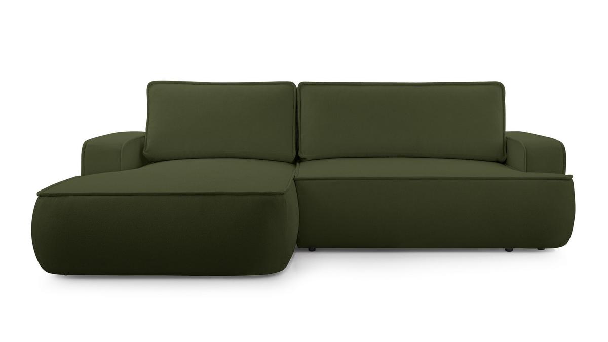 ECKSOFA L Form Ablia Dunkelgrün 267/168/87 cm mit Schlaffunktion L - Schwarz/Grün, Kunststoff/Textil (168/267cm) - AX Living