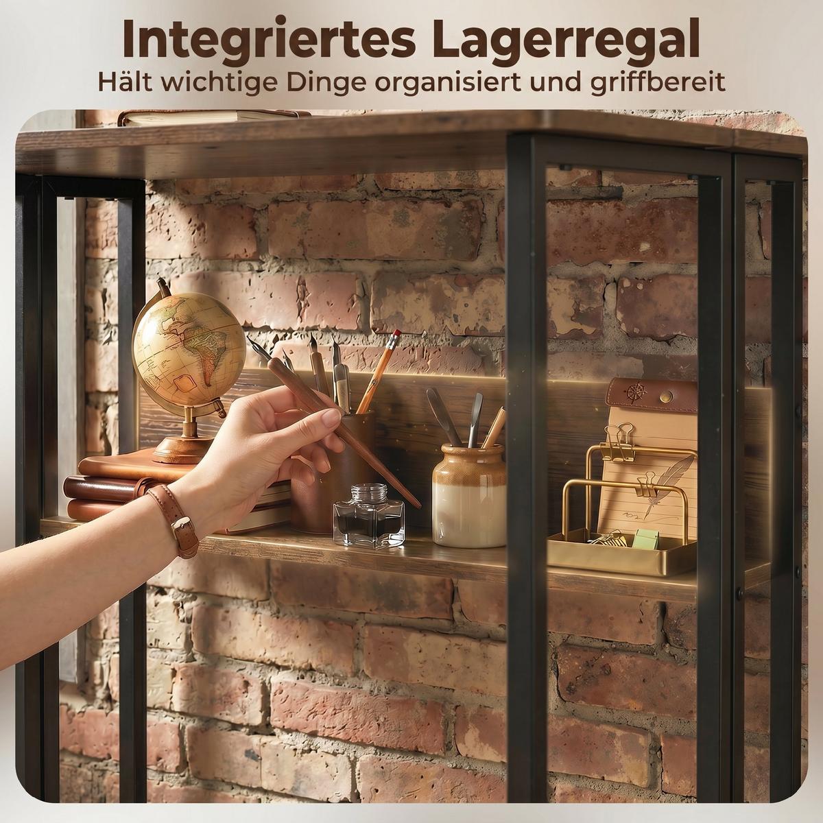 KLAPPBARER-SCHREIBTISCH Spanplatte Metall Rustikales-Braun - Braun, Holzwerkstoff (80/58/75cm) - HOMCOM