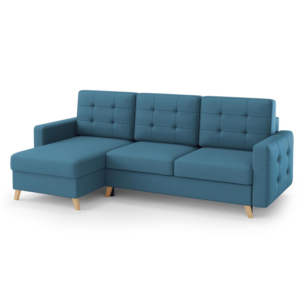 ECKSCHLAFSOFA Vinci mit universelle Ottomane, Dunkelblau - Buchefarben/Dunkelblau, Textil (236/151cm) - Beautysofa